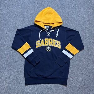 NHL Buffalo Sabres Hoodie Small Navy Blue Lace Up Fleece Sweatshirt Hockey